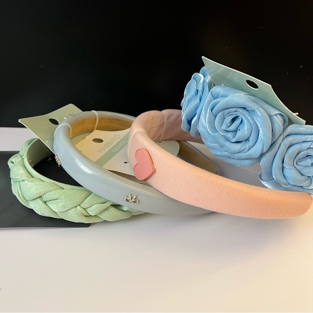 🆕Set of 4 Pastel Headbands – Braided, Floral & Embellished Styles